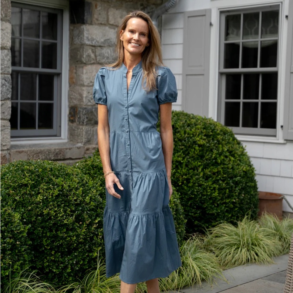 NWT Sail To Sable Stone Blue Button Front Shirt Dress, M